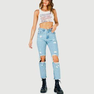Princess Polly Erissa Destroyed Rip Knee Straight Raw Hem Zip Ankle Jeans 6 NWOT